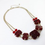 Ruby Red Druzy Glass Stones Statement Necklace